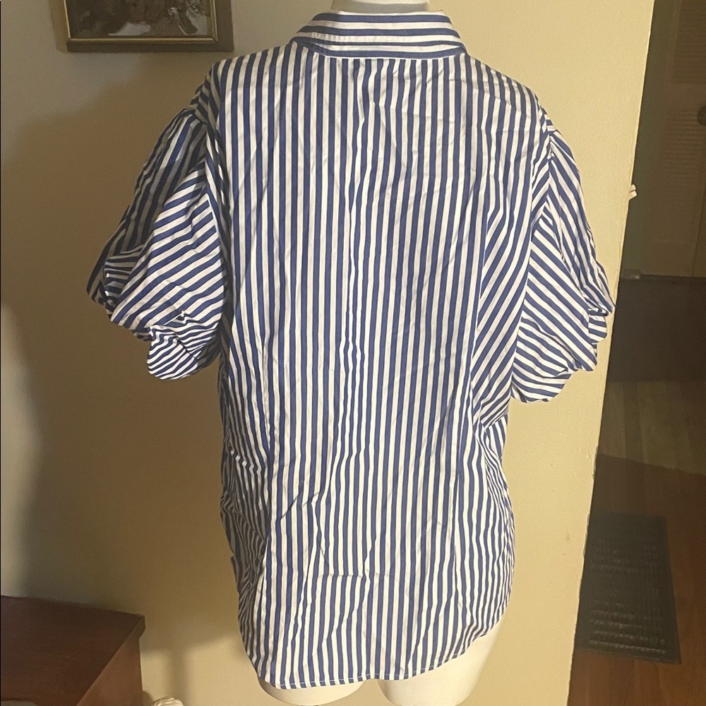Ralph Lauren Vibrant Blue and White Striped Ruffle Blouse - Picture 3 of 5
